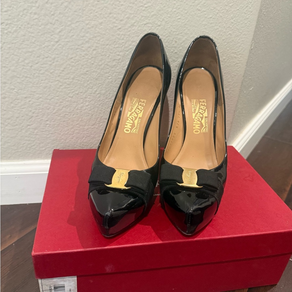 Salvatore Ferragamo Black Patent Leather Heels